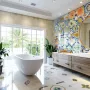 Image of a modern bathroom using azulejo designs in modern homes